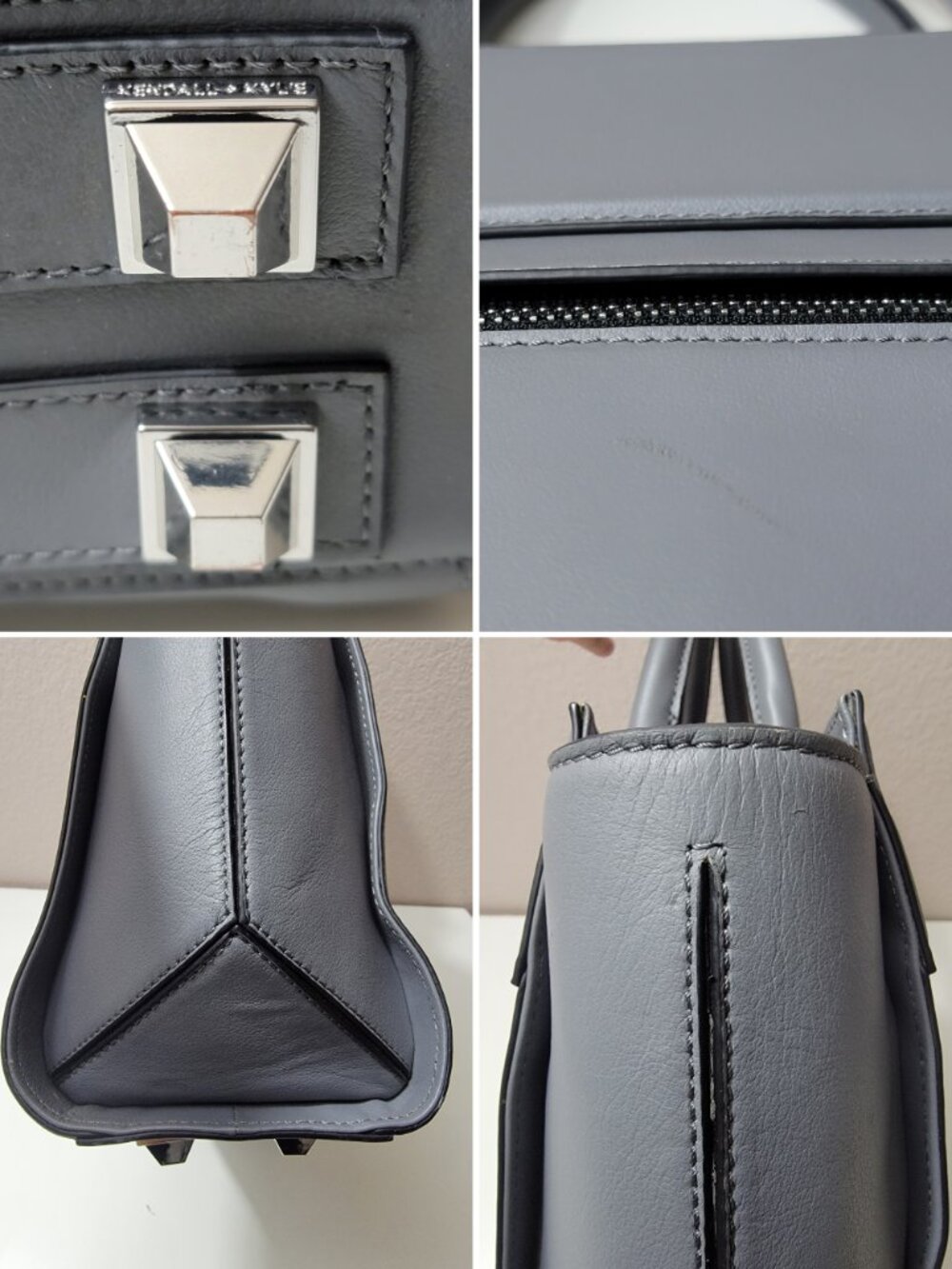 Kendall + Kylie Grey Leather Tote Bag Structured Satchel Silver Hardware Purse - Picture 13 of 13